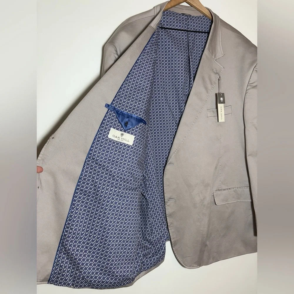 Oak Hill Blazer Men's 4XL 58/60r casual two button Sport Coat Solid Tan Cotton